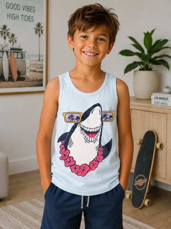 Cat & Jack Other - Cat & Jack Boy/Girl Shark Tank Top Size Medium 8 Light Blue Graphic Sleeveless